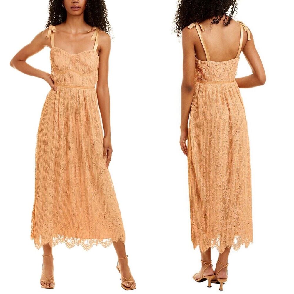 Jonathan Simkhai Women 4 Bonnie Dress Butterscotch Orange Pleated Bustier NEW